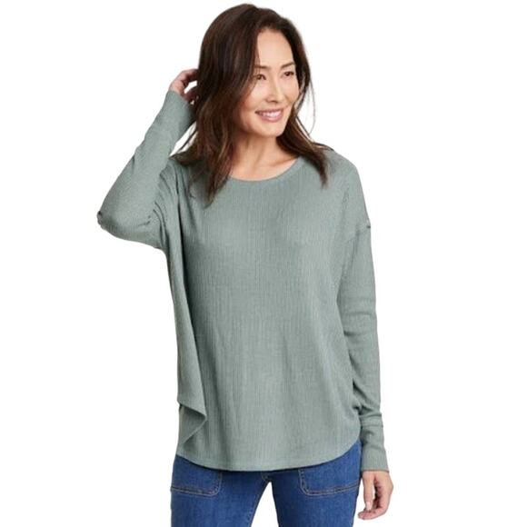 Knox Rose Ribbed Oversized Top Size Medium Sage Color Long Sleeve Flowy & Comfy - Picture 1 of 8
